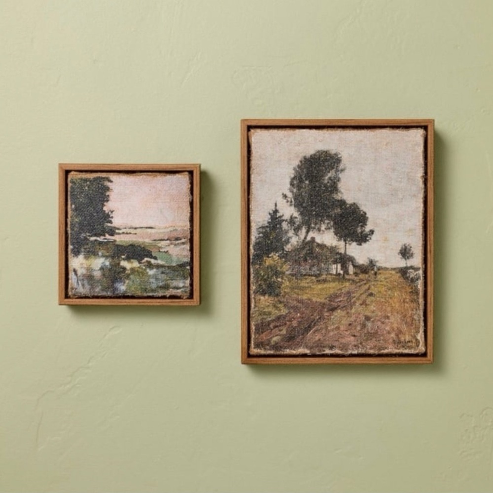 2pc 5.5"x5.5" and 7.5"x9.5" Landscape Burlap Wall Art Set - Hearth & Hand